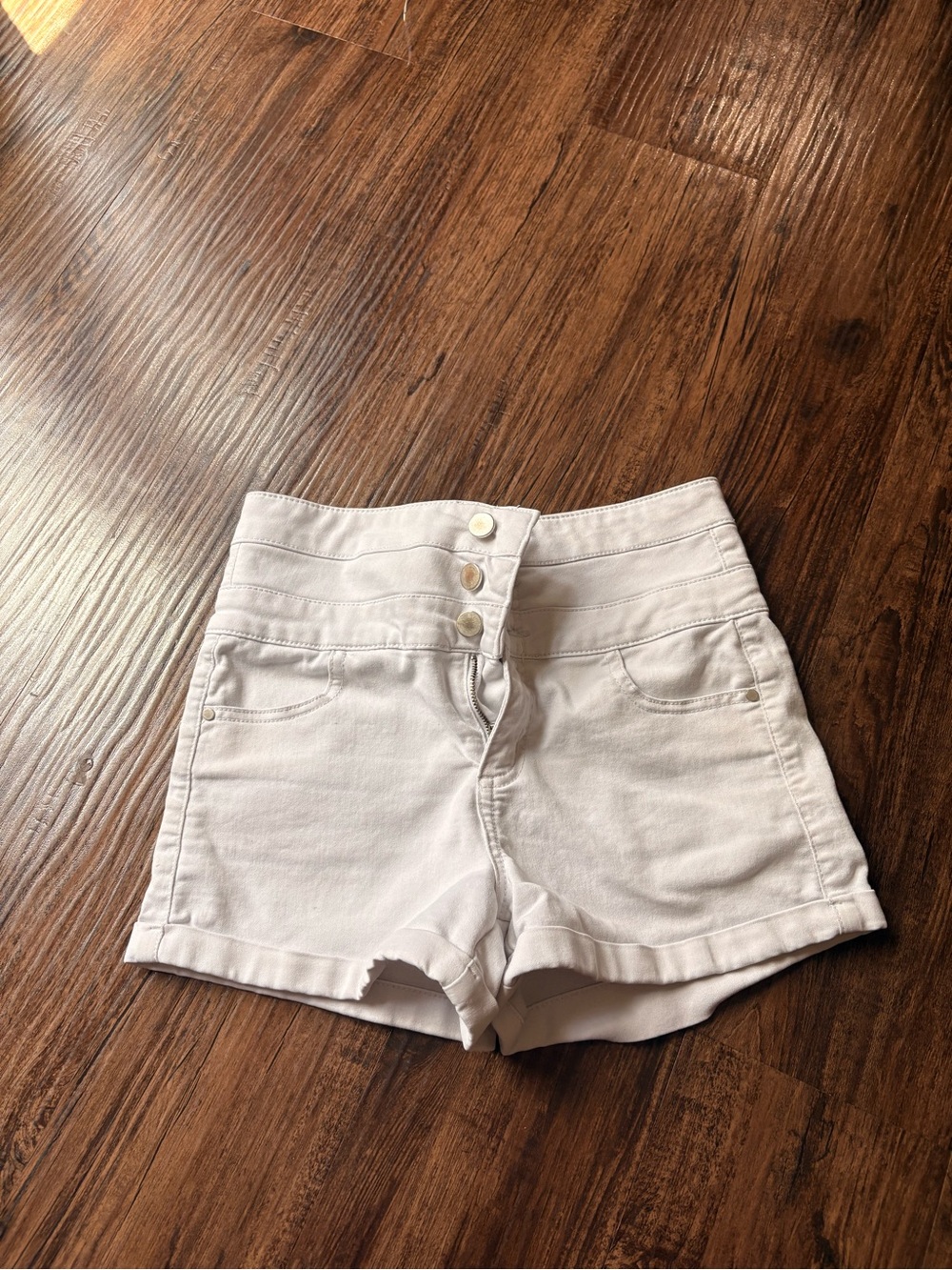Love Fire High-Waist White Women’s Shorts with Buttons Front